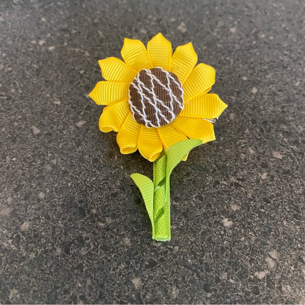 NEW "SUNFLOWER" Ribbon Sculpture Girls Hairbow Hairclip Pin Bow Boutique Summer - Picture 4 of 5